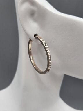 Swarovski Crystal Elements Rose Gold Hoop Earrings 1 inch Lightweight Prom
